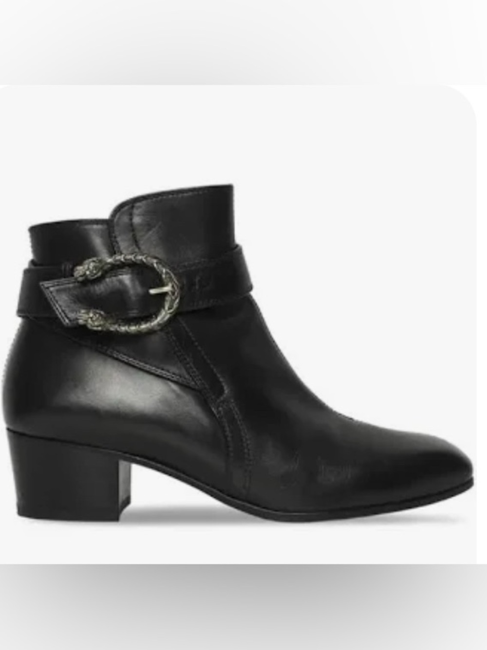 Gucci Black Leather Ankle Boots with silver snake buckle